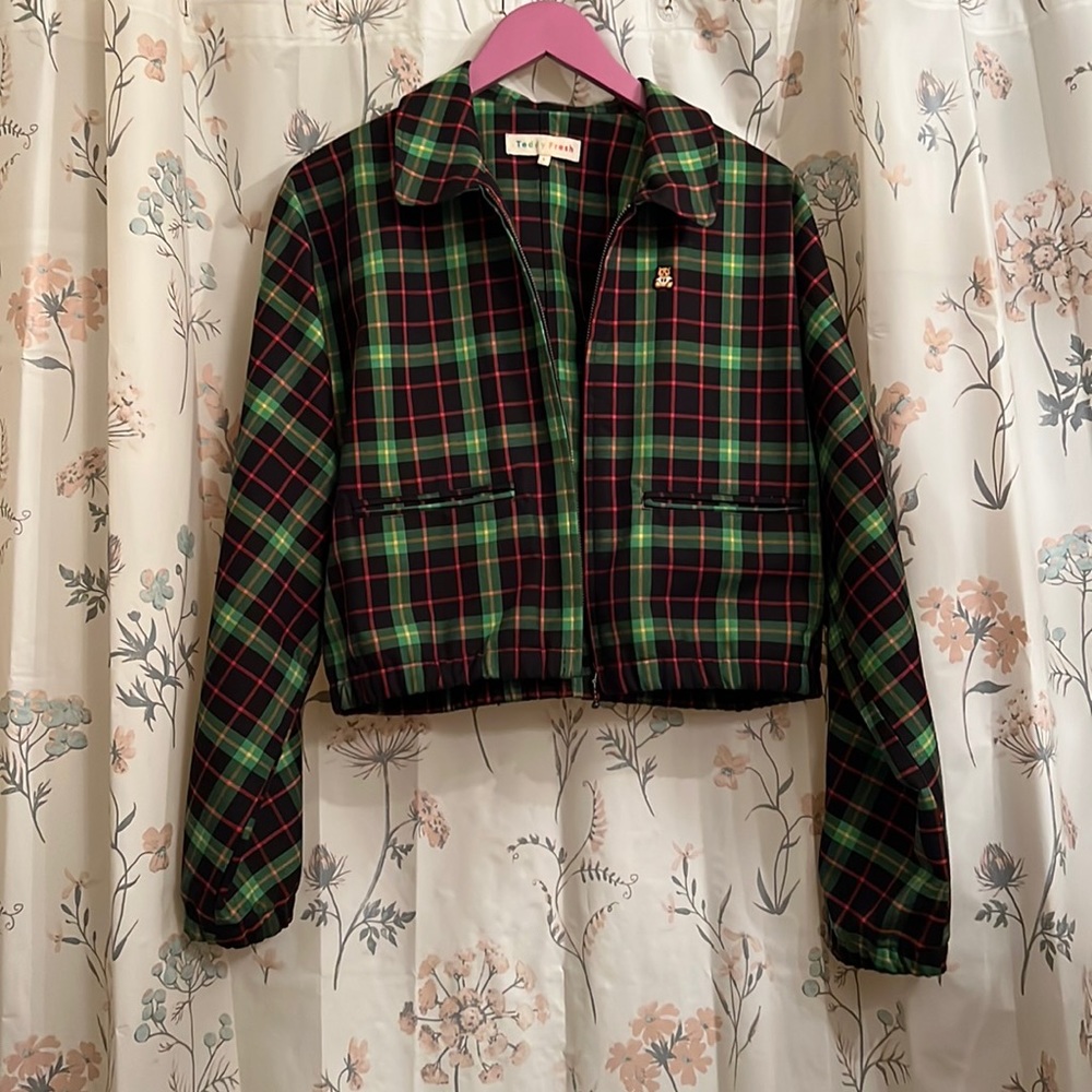 Teddy Fresh: Green/Black Women's Plaid Zip Jacket - Size Large - gently used